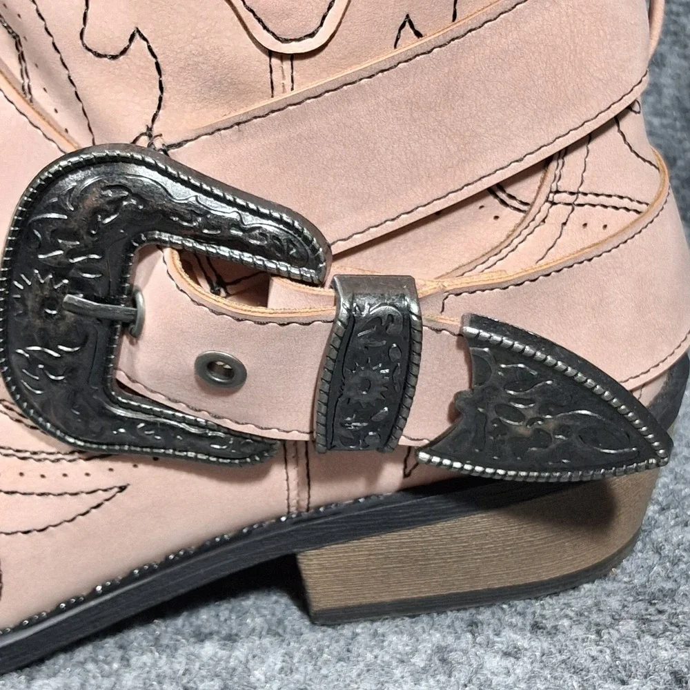 Esprit Womens Blush Pink Western Ankle Boots Embroidered Buckle Harness Size 9M